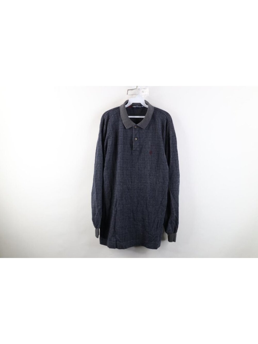 Vintage 90s Nautica Mens 2XL Faded Heavyweight Knit Long Sleeve Rugby Polo Shirt